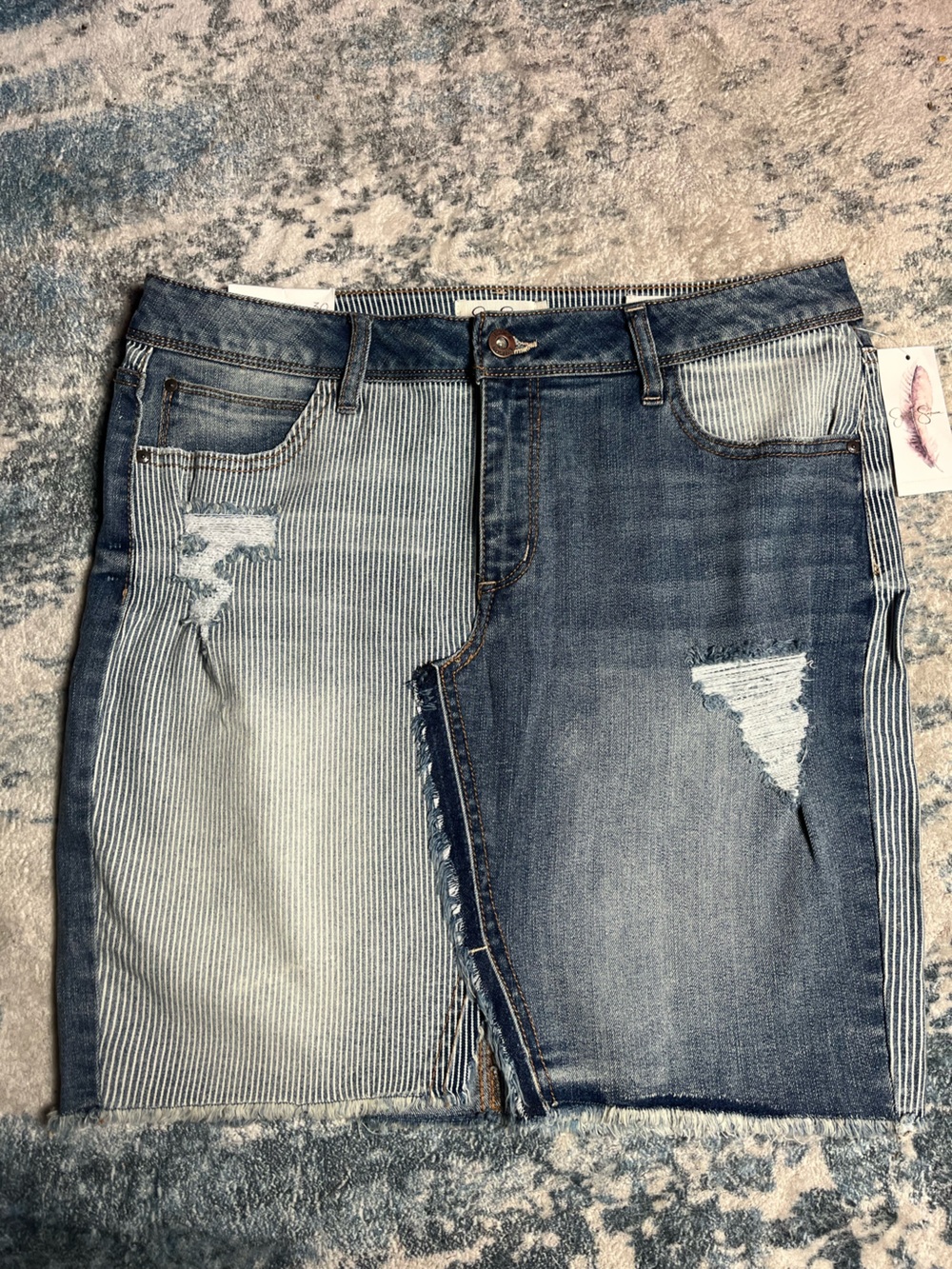 Jessica Simpson Two-Tone Distressed Blue Denim Skirt